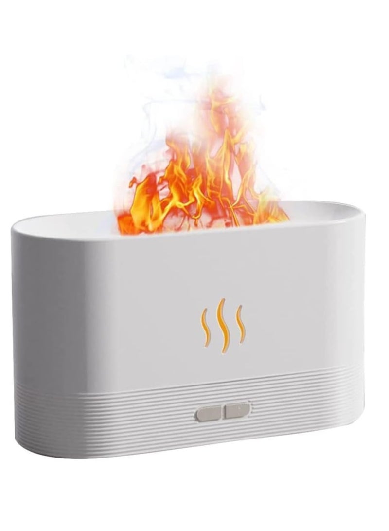 Essential Oil Diffuser, Simulation Flame Upgrade Mist Air Humidifier, 180ml Aromatherapy Diffuser, 2 Night Lights Brightness & Auto Off (White) - Image 1