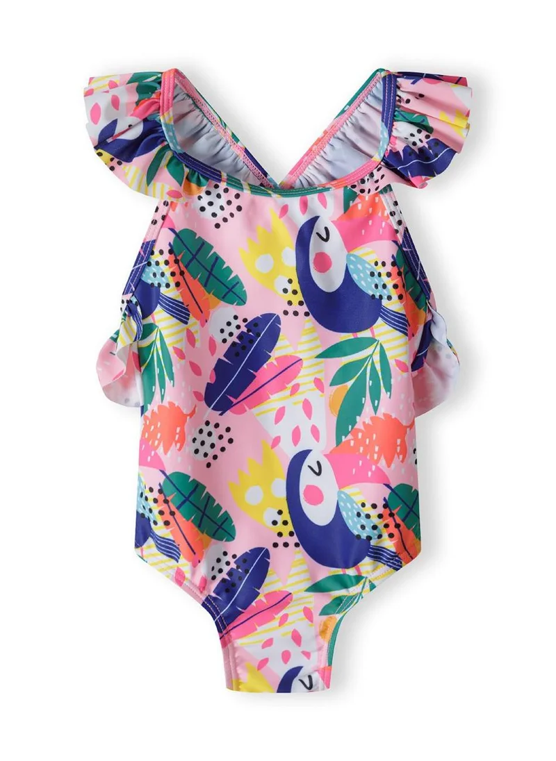 MINOTI Girls Tropical Parrot Print Swimsuit with Ruffle Straps