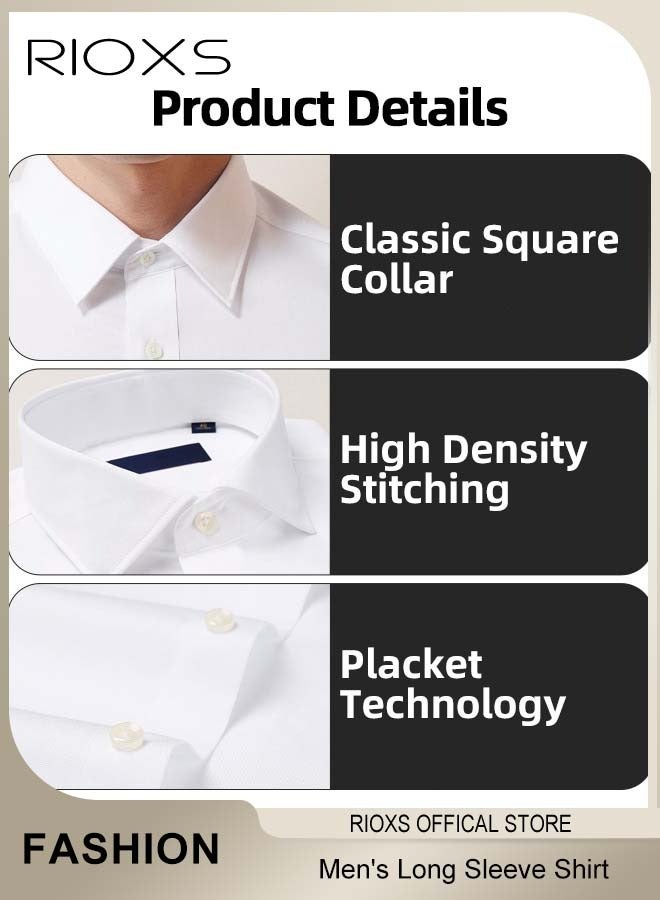 RIOXS Men's Dress Shirt, Slim Fit Long Sleeve Wrinkle Free Business Formal Shirt for Men, Breathable Stretch Button Down Shirt with Pocket, Solid Mens Business Casual Shirts for Office Wedding Party Graduation Ceremony, White - Image 5