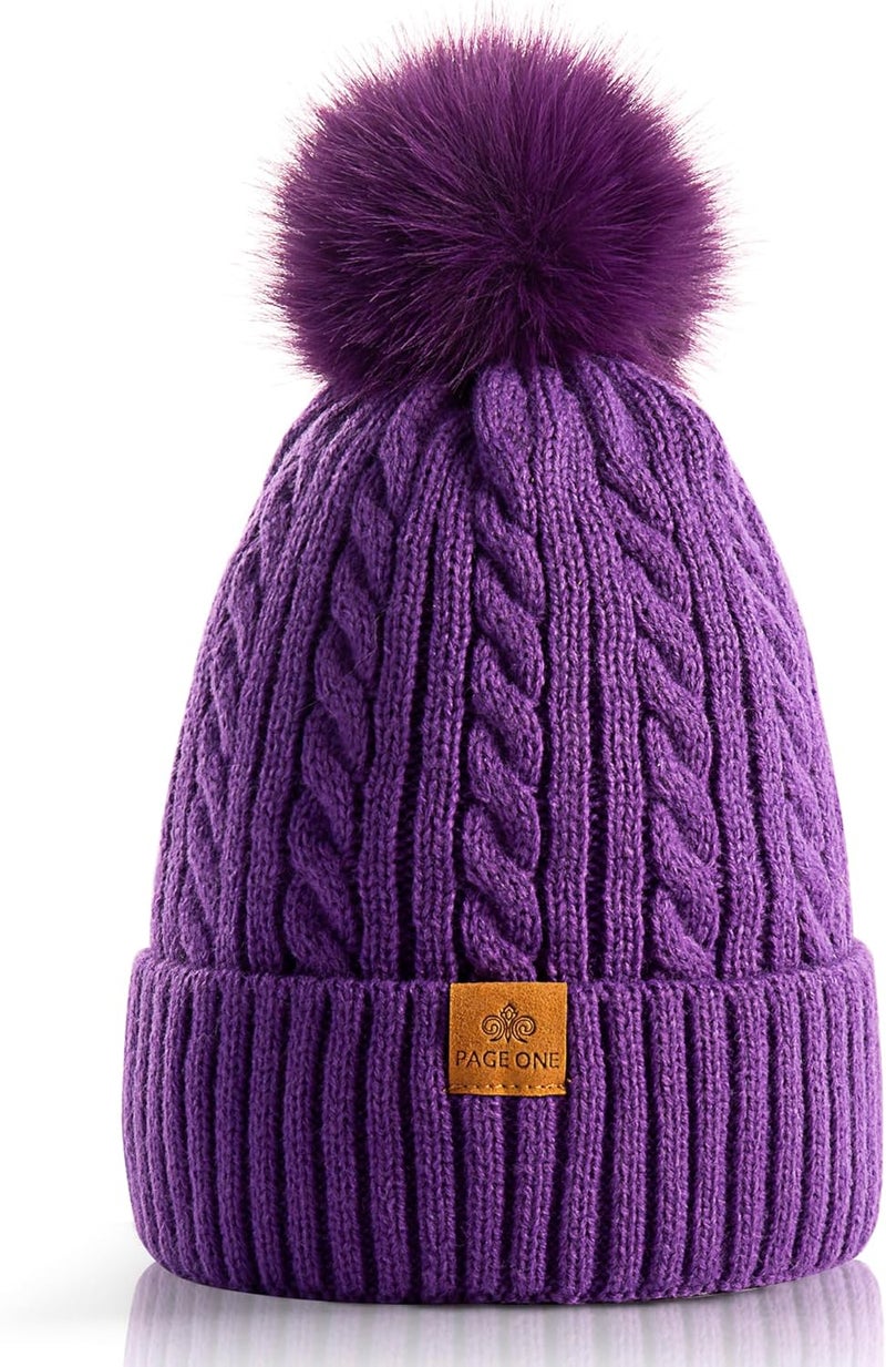 Women Winter Pom Pom Beanie Hats Warm Fleece Lined,Chunky Trendy Cute Chenille Knit Twist Cap