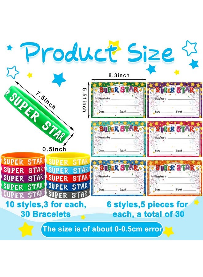 Eaasty 60 Pcs Marquee You're a Star Student Certificates Preschool Award Card Super Star Happy Birthday Wristband Award Recognition Positive Behavior of The Week Certificate for Kid(Super Star) - Image 2