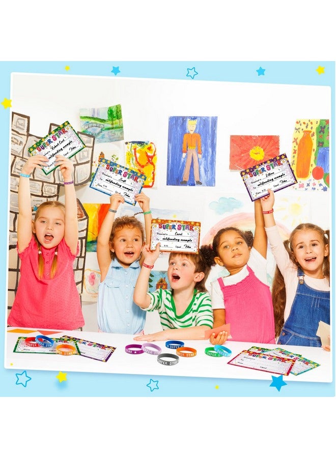 Eaasty 60 Pcs Marquee You're a Star Student Certificates Preschool Award Card Super Star Happy Birthday Wristband Award Recognition Positive Behavior of The Week Certificate for Kid(Super Star) - Image 4