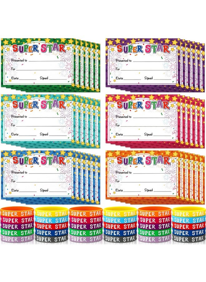 Eaasty 60 Pcs Marquee You're a Star Student Certificates Preschool Award Card Super Star Happy Birthday Wristband Award Recognition Positive Behavior of The Week Certificate for Kid(Super Star) - Image 1