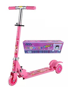 AGD AGD Kick Scooter Foldable Adjustable Height with Light Up Wheels for Boys Girls Kids Kick Scooter with Anti-Slip Surface for Outdoor Activities (Pink)  - Image 1