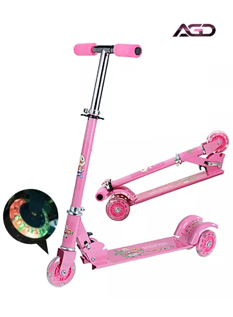 إيه جي دي سكوتر AGD قابل للطي بارتفاع قابل للتعديل مع عجلات مضيئة للأولاد والبنات والأطفال مع سطح مضاد للانزلاق للأنشطة الخارجية (وردي) - Image 2