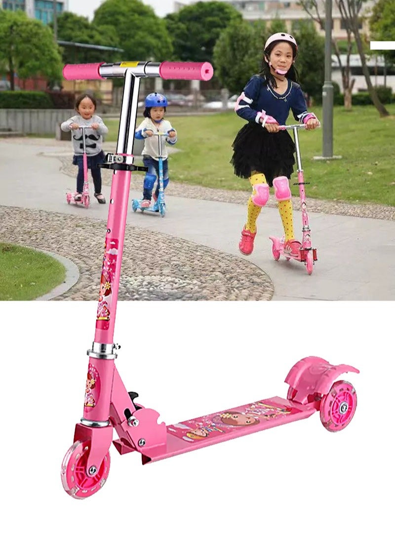 إيه جي دي سكوتر AGD قابل للطي بارتفاع قابل للتعديل مع عجلات مضيئة للأولاد والبنات والأطفال مع سطح مضاد للانزلاق للأنشطة الخارجية (وردي) - Image 3