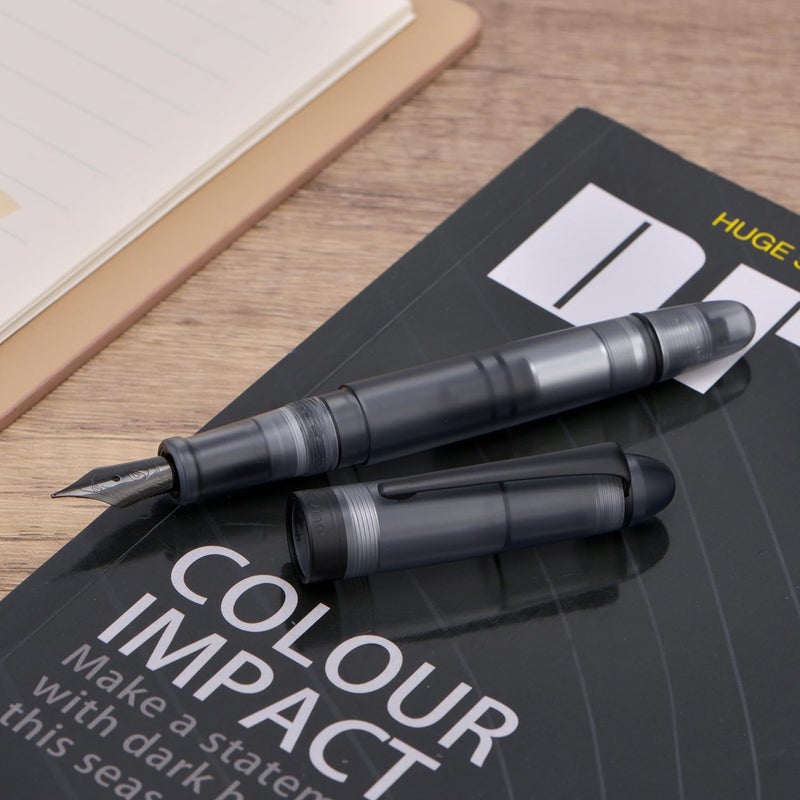 Asvine P50 Piston Fountain Pen Frosted Black Resin, Medium Nib Black Trim Smooth Writer Collection with Pen Case Gift Set - Image 4