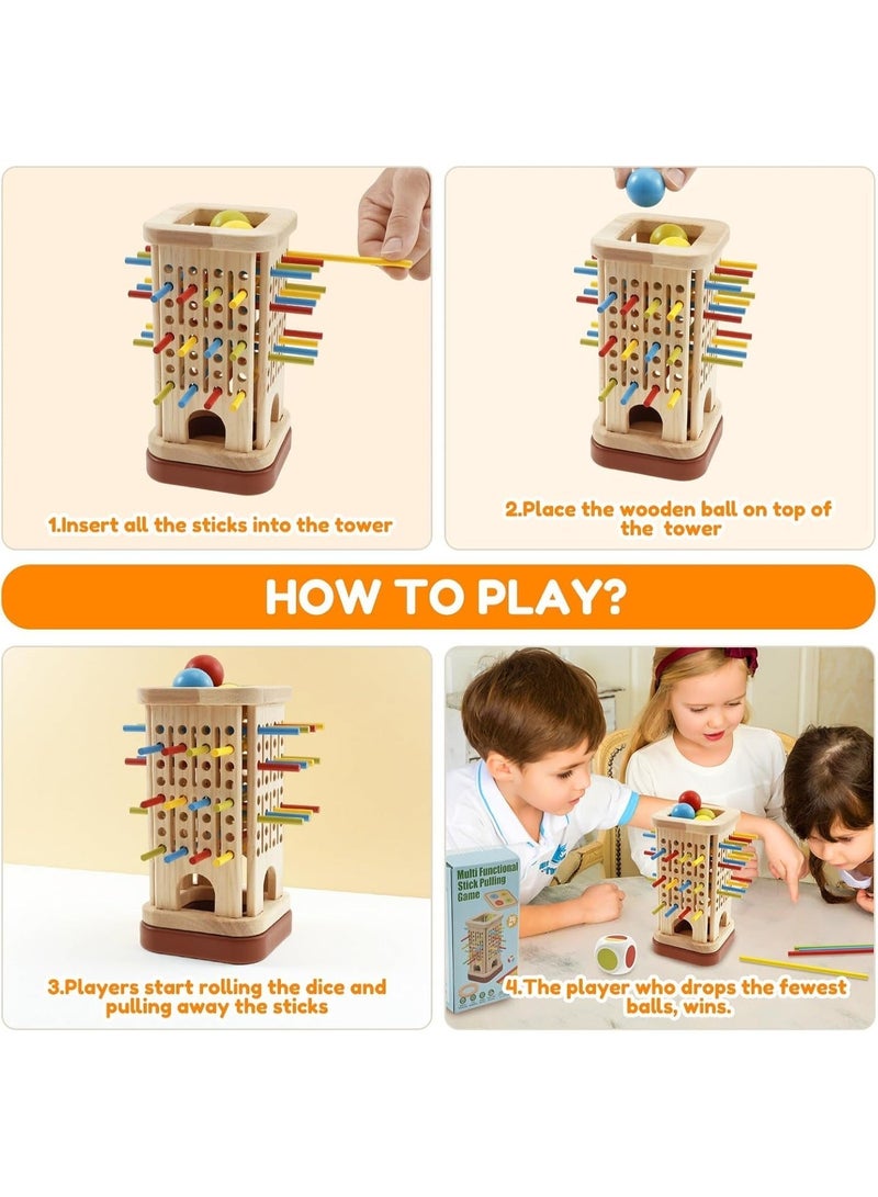 Twisoo Montessori Wooden Board Game for Kids – 32 Colorful Pick-Up Sticks Dice Math Toy with Ball Dropping Game for Family Fun, Parent-Child Interaction, Fine Motor Skills & Early Education - Image 3