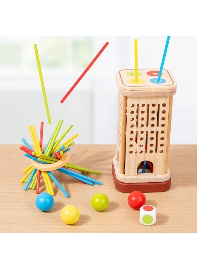 Twisoo Montessori Wooden Board Game for Kids – 32 Colorful Pick-Up Sticks Dice Math Toy with Ball Dropping Game for Family Fun, Parent-Child Interaction, Fine Motor Skills & Early Education - Image 4
