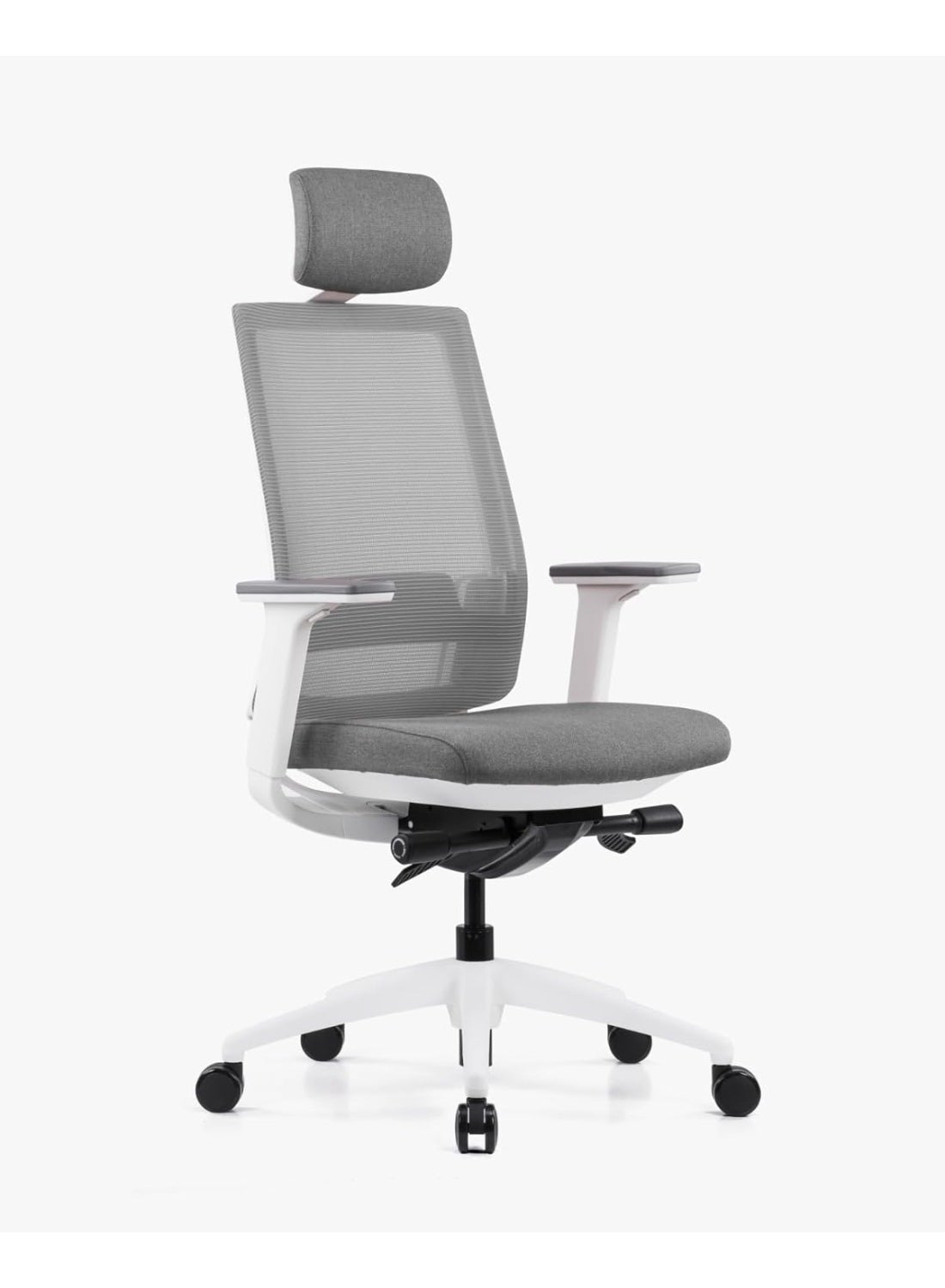 Kaliber Summit High Back Office Chair White Frame with Grey Mesh Back – Adjustable Lumbar Support, 3D Armrests, and Durable Construction