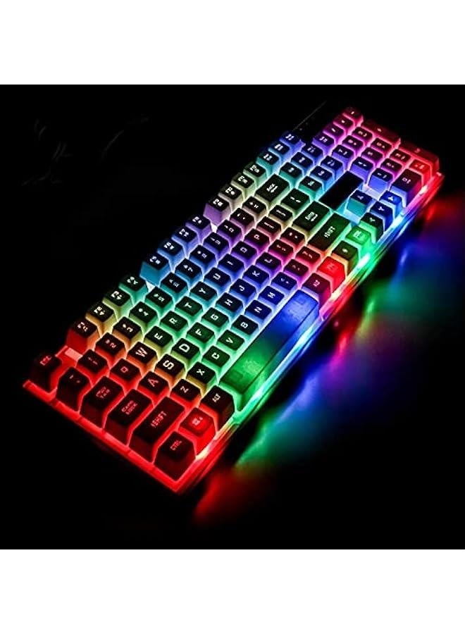 مجموعة لوحة مفاتيح وماوس الألعاب الميكانيكية، إضاءة LED قوس قزح، مجمع مكتبي سلكي USB (أسود) - Image 5