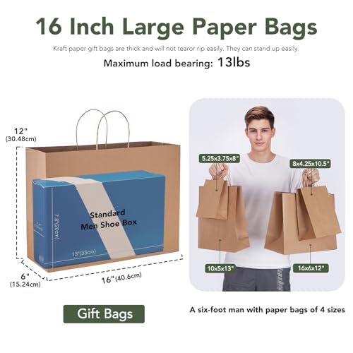 GSSUSA 16x6x12 Large Brown Paper Bags with Handles 50Pcs, Kraft Paper Gift Bags Bulk Bags for Small Business, Grocery & Retail, Boutique Shopping, Merchandise Packaging - Image 2
