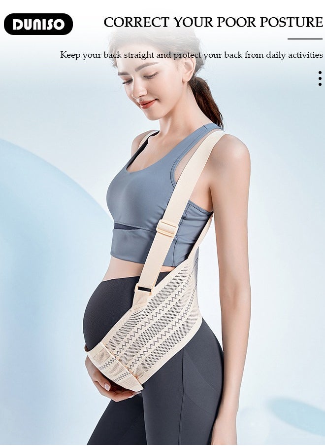 DUNISO - Maternity Belt, Belly Band with Adjustable Breathable Circumference and Shoulder Girdle, Pregnancy Support Band for Relieve Back and Waist Pelvic Pain, Pregnancy Must Haves for Pregnant Women - Image 1