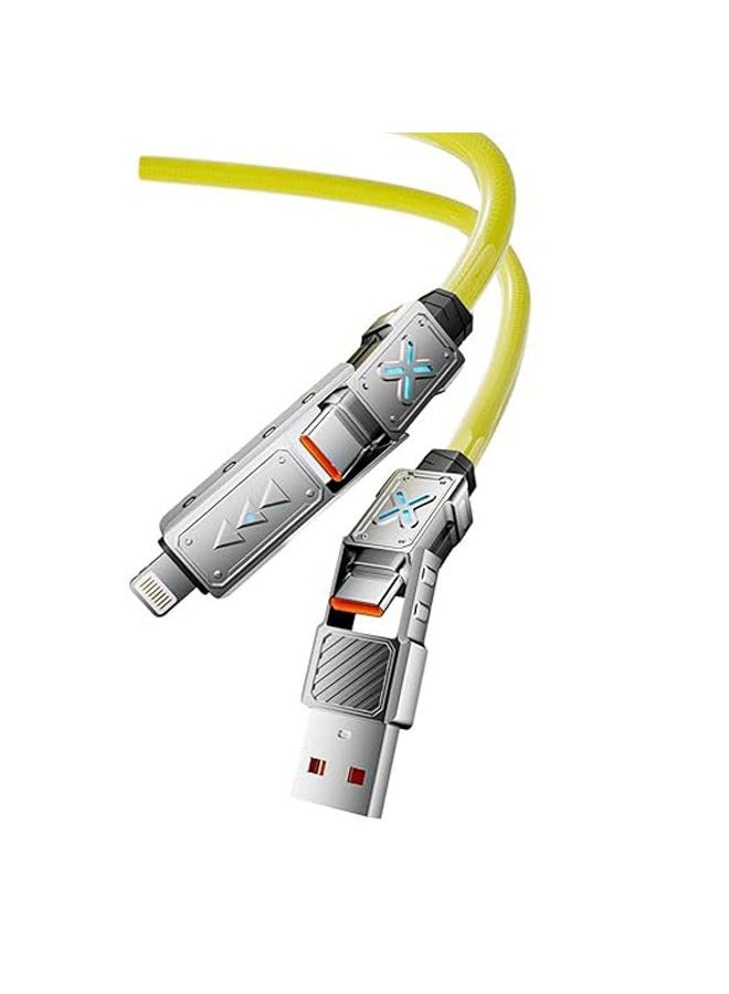 general 4-in-1 USB-C Cable, 240W PD 5A Fast Charging Cable & Data Sync, Silicone Charger Cable with Type C/USB A, 5ft (Yellow) for Laptop, iPhone, iPad, MacBook, Samsung, etc. - Image 1