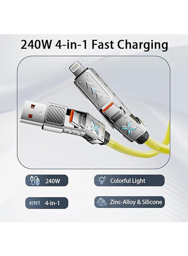 general 4-in-1 USB-C Cable, 240W PD 5A Fast Charging Cable & Data Sync, Silicone Charger Cable with Type C/USB A, 5ft (Yellow) for Laptop, iPhone, iPad, MacBook, Samsung, etc. - Image 2
