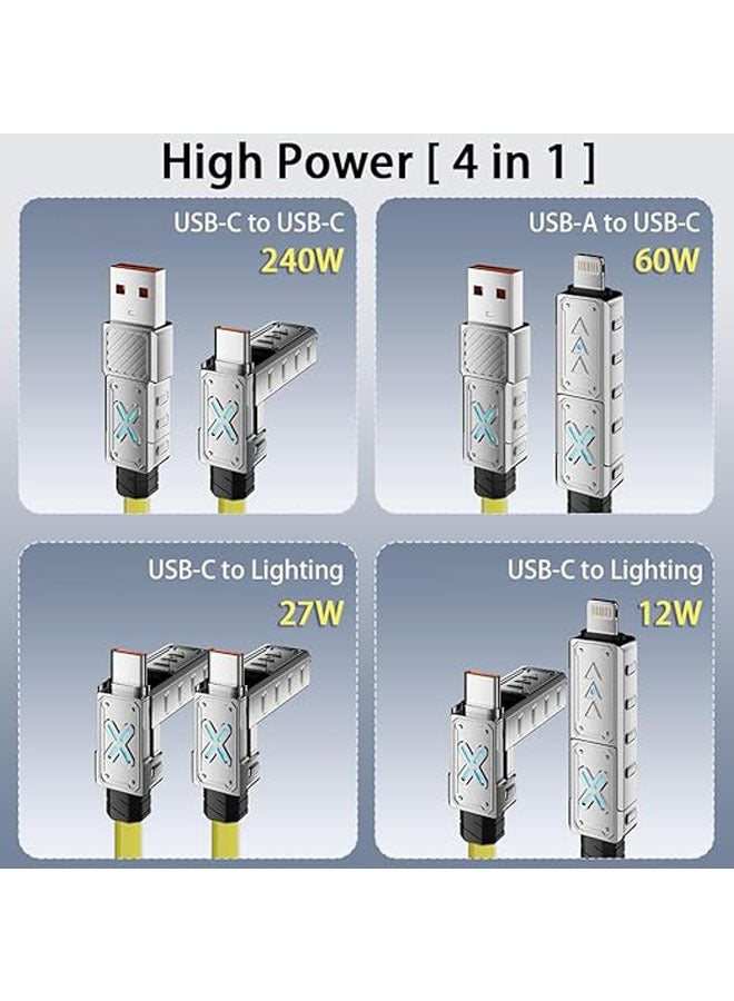 general 4-in-1 USB-C Cable, 240W PD 5A Fast Charging Cable & Data Sync, Silicone Charger Cable with Type C/USB A, 5ft (Yellow) for Laptop, iPhone, iPad, MacBook, Samsung, etc. - Image 3