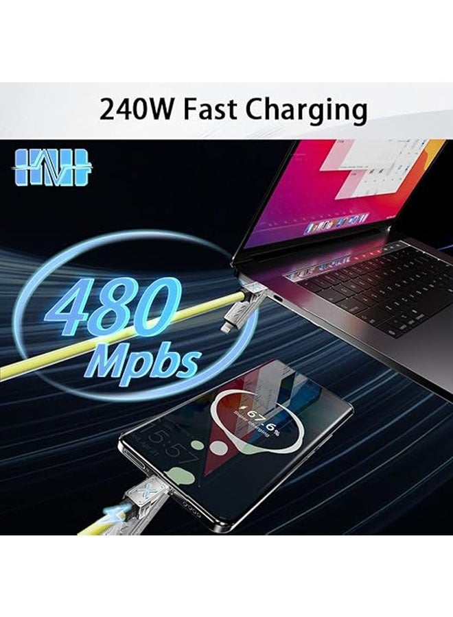 general 4-in-1 USB-C Cable, 240W PD 5A Fast Charging Cable & Data Sync, Silicone Charger Cable with Type C/USB A, 5ft (Yellow) for Laptop, iPhone, iPad, MacBook, Samsung, etc. - Image 5