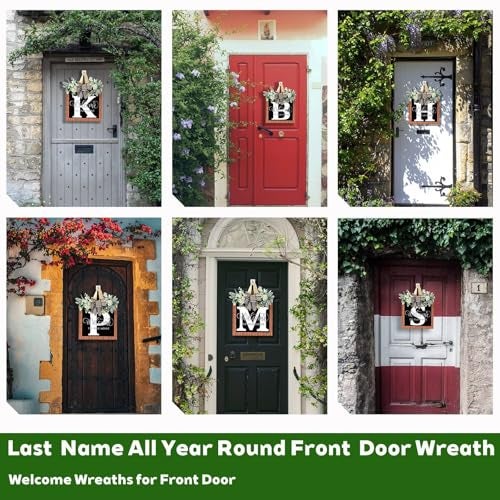 GAOMEIDA 14'' Large Last Name Welcome Door Wreath for Front Door 26 Letter All Year Round Wooden Hanging Decoration for Farmhouse Home Outdoor and Indoor Decor - Image 3