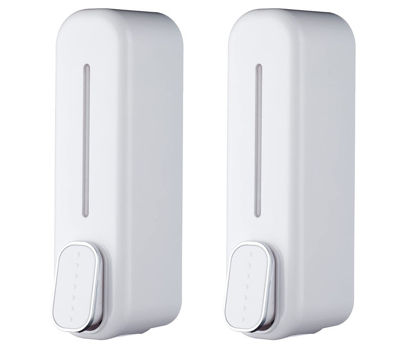 KURIC ABS Wall Mounted Soap Dispenser for Bathroom, Shampoo Handwash Dispenser for Wash Basin and Kitchen Sinks, Shower Gel Dish Wash Soap Dispenser for Bathroom & Kitchen - 350 ML, White, Pack of 2 - Image 1