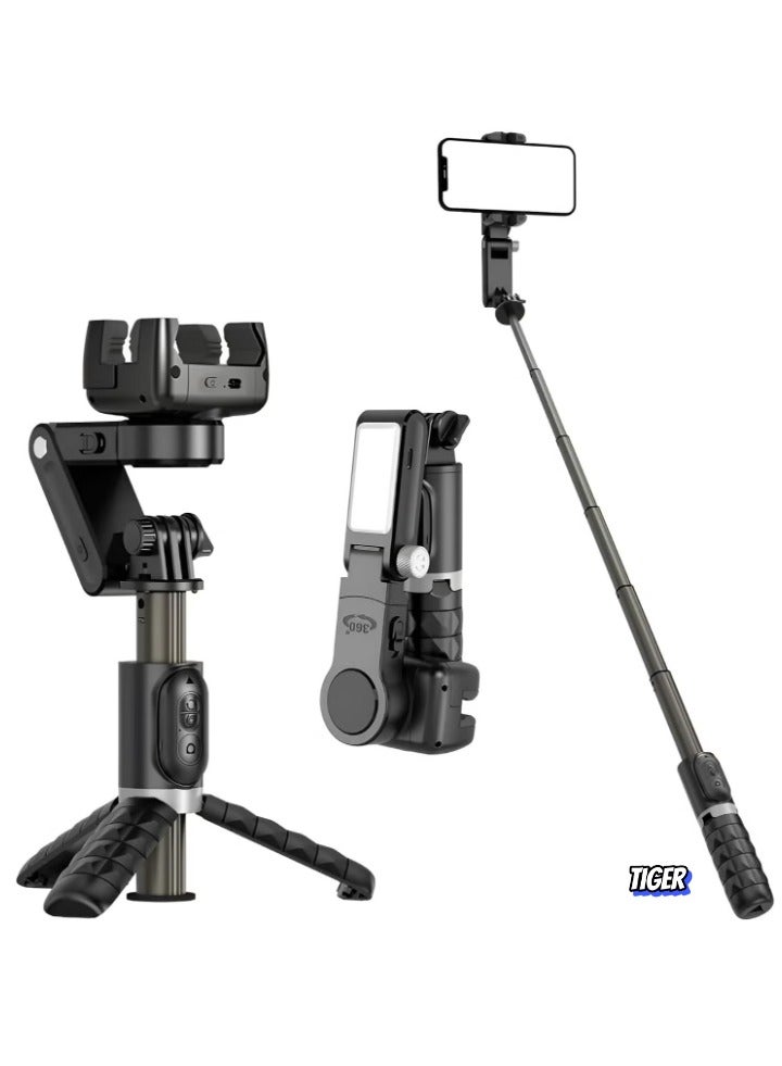 TIGER Stick Gimbal Stabilizer with 360° Rotation Tripod – 2-Axis Auto Face Tracking Selfie Stick with LED Light, Remote Control, Intelligent Stabilizer for Android/iPhone Vlogging, YouTube, TikTok Videos - Image 1