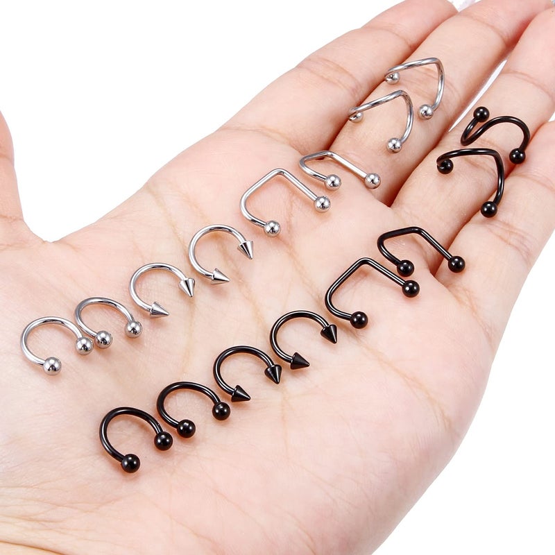 Hoeudjo 16g Lip Rings Stainless Steel Snake Bite Piercing Jewelry Labret Jewelry Medusa Piercing Jewelry Spiral Barbell Helix Tragus Earrings Hoop Horseshoe Septum Ring Cartilage Piercings 8mm - Image 3