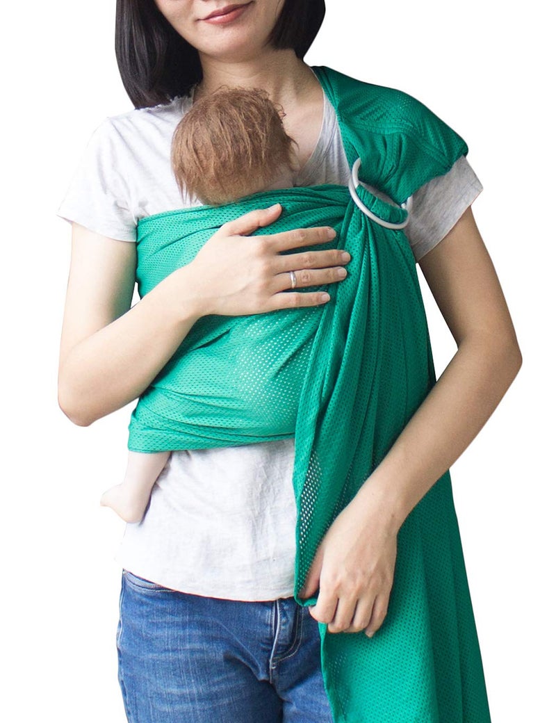Vlokup Baby Water Ring Sling Carrier | Lightweight Breathable Mesh Baby Wrap for Infant, Newborn, Kids and Toddlers | Perfect for Summer, Swimming, Pool, Beach | Great for Dad Too Green - Image 1