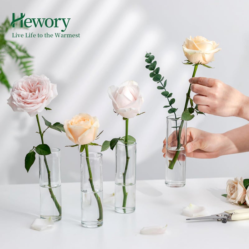 Hewory Cylinder Glass Bud Vases: Set of 12 Small Clear Skinny Single Flower Vase for Centerpieces - Minimalist Tall Decorative Bulk Vases for Wedding Birthday Bridal Shower Party Events Table Decor - Image 3