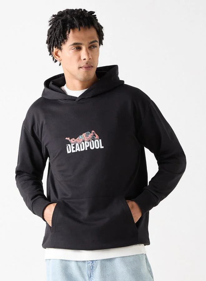 Deadpool Print Oversized Hoodie with Long Sleeves