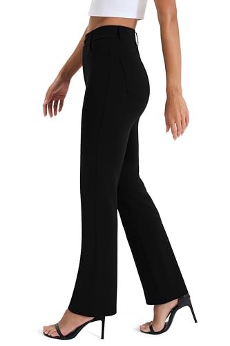AFITNE Women's Yoga Dress Pants Stretchy Straight Leg Bootcut Work Travel Pants Business Office Casual Slacks with Pockets 31" Black, XL - Image 2