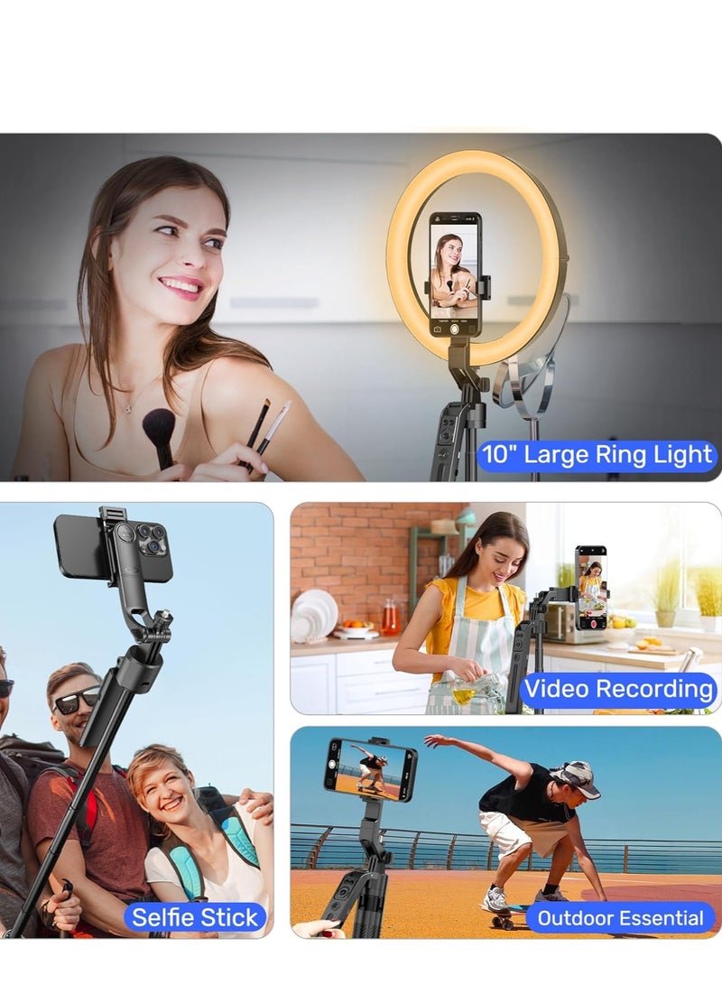 NovatraHub Auto Face-Tracking Selfie Stick Tripod with 10” Ring Light, 360° Rotation, 71” Extendable Stand, Wireless Remote, Adjustable Brightness & Phone Holder Perfect for Vlogging, TikTok, YouTube, Makeup & Live Streaming - Image 4