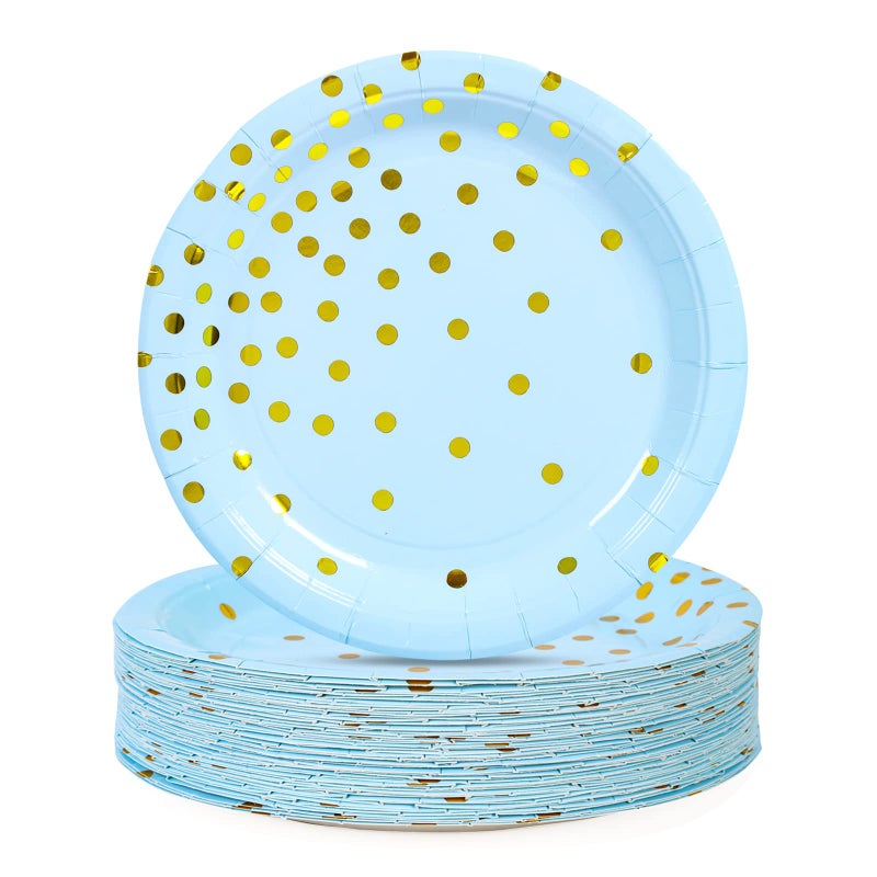 CENLBJ Blue and Gold Party Supplies Blue Paper Dessert Plates 50Count