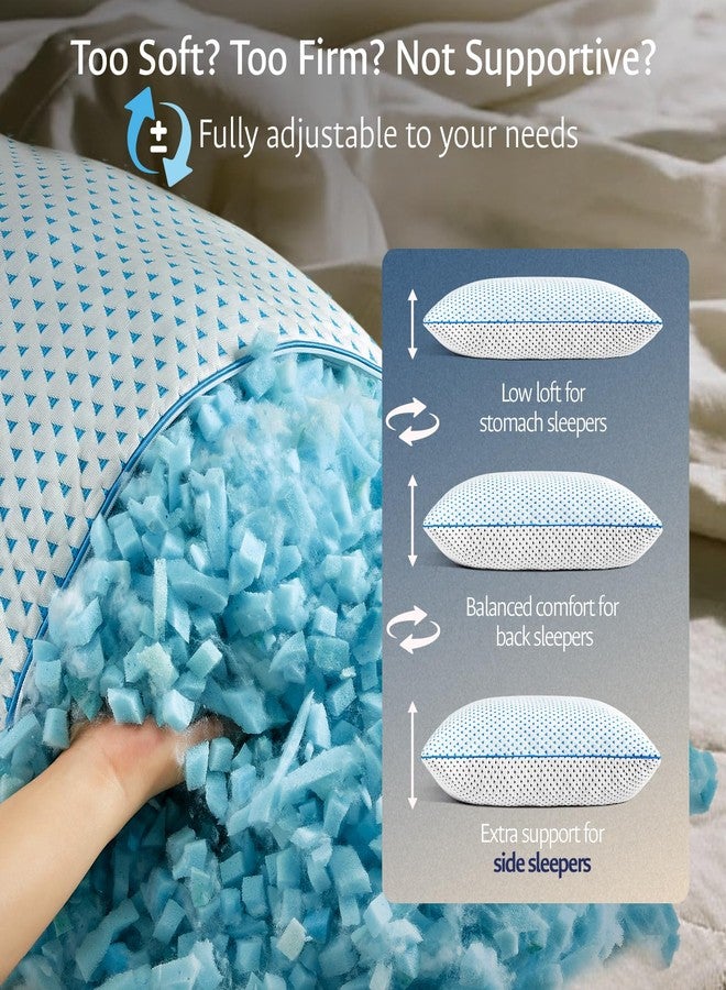 fulocean Adjustable Cooling Gel Memory Foam Pillows Queen Size for Sleeping 1 Pack,Thick Firm Bamboo Rayon Shredded Bed Pillow for Side,Back,Stomach Sleepers Washable Breathable Pillowcase,Gifts College Dorm - Image 4