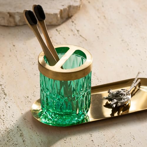 EMPO 6PCS Bathroom Clear Glass Accessories Set (Lotion Soap Dispenser, Soap Dish, Toothbrush Holder, Tumbler, Cotton Swab Jar), Contemporary Modern Decor Crystal Vintage Gift (6pcs Vintage Jade) - Image 4