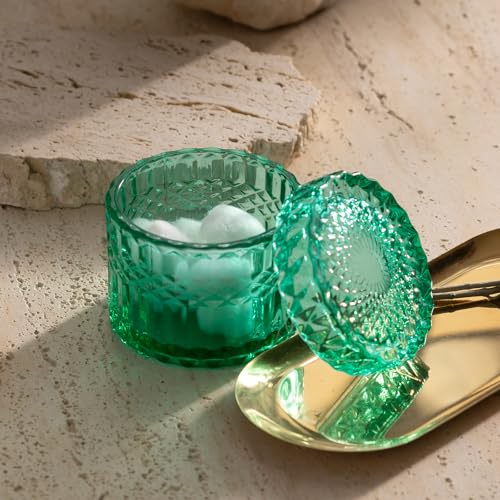 EMPO 6PCS Bathroom Clear Glass Accessories Set (Lotion Soap Dispenser, Soap Dish, Toothbrush Holder, Tumbler, Cotton Swab Jar), Contemporary Modern Decor Crystal Vintage Gift (6pcs Vintage Jade) - Image 5