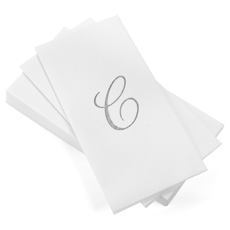 AH AMERICAN HOMESTEA AH AMERICAN HOMESTEAD Disposable Hand Towels for Bathroom 50 Count - Guest Bathroom Essentials -Bathroom Paper Towels - Monogrammed Disposable Napkins - Wedding Napkins in Paper Towel Tray (Silver  C) - Image 1