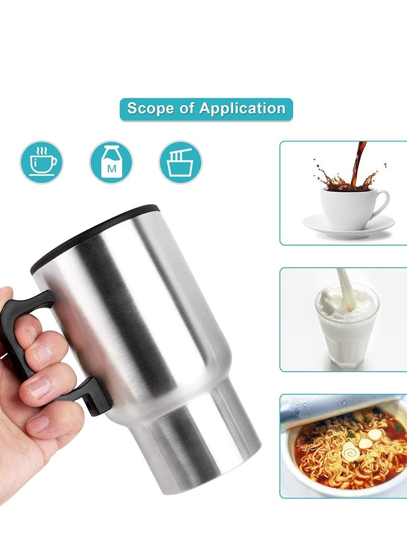 Miss Belt 12V Car Electric Heating Travel Mug – Stainless Steel Heated Coffee Cup Thermos with Auto Charger – Portable Kettle for Hot Drinks on the Go – Spill-Resistant Lid – Ideal for Road Trips & Office Use (Silver/Black)  - Image 2