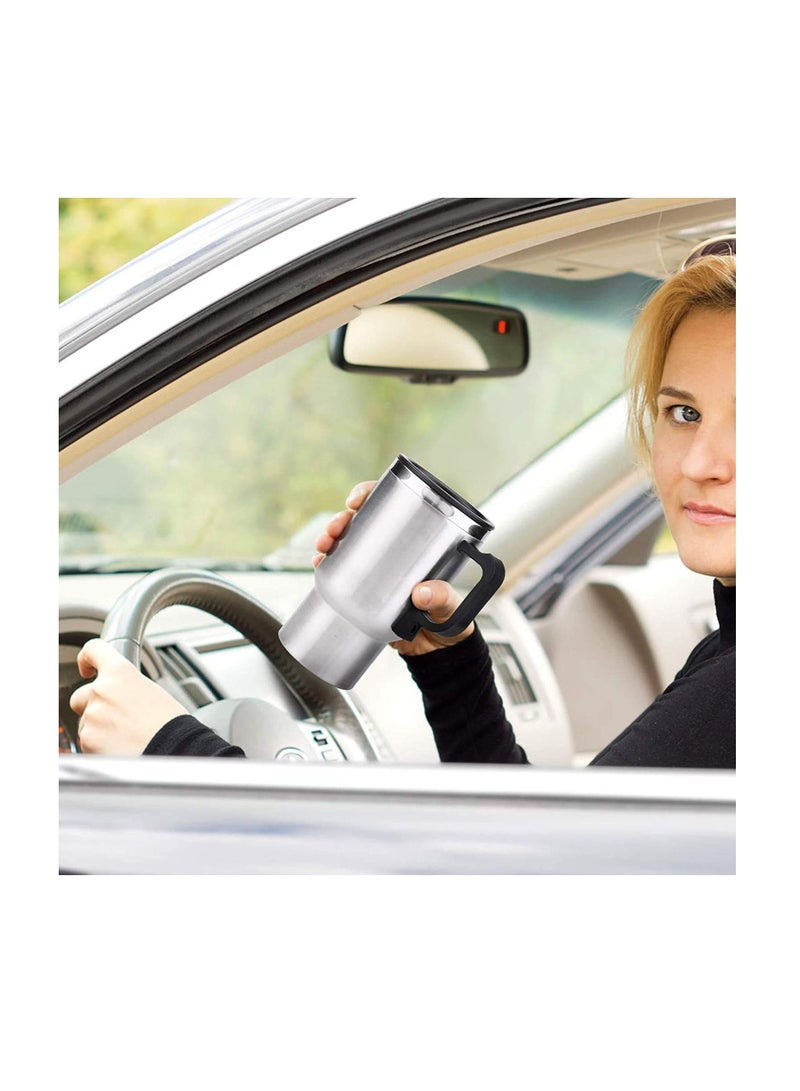 Miss Belt 12V Car Electric Heating Travel Mug – Stainless Steel Heated Coffee Cup Thermos with Auto Charger – Portable Kettle for Hot Drinks on the Go – Spill-Resistant Lid – Ideal for Road Trips & Office Use (Silver/Black)  - Image 5