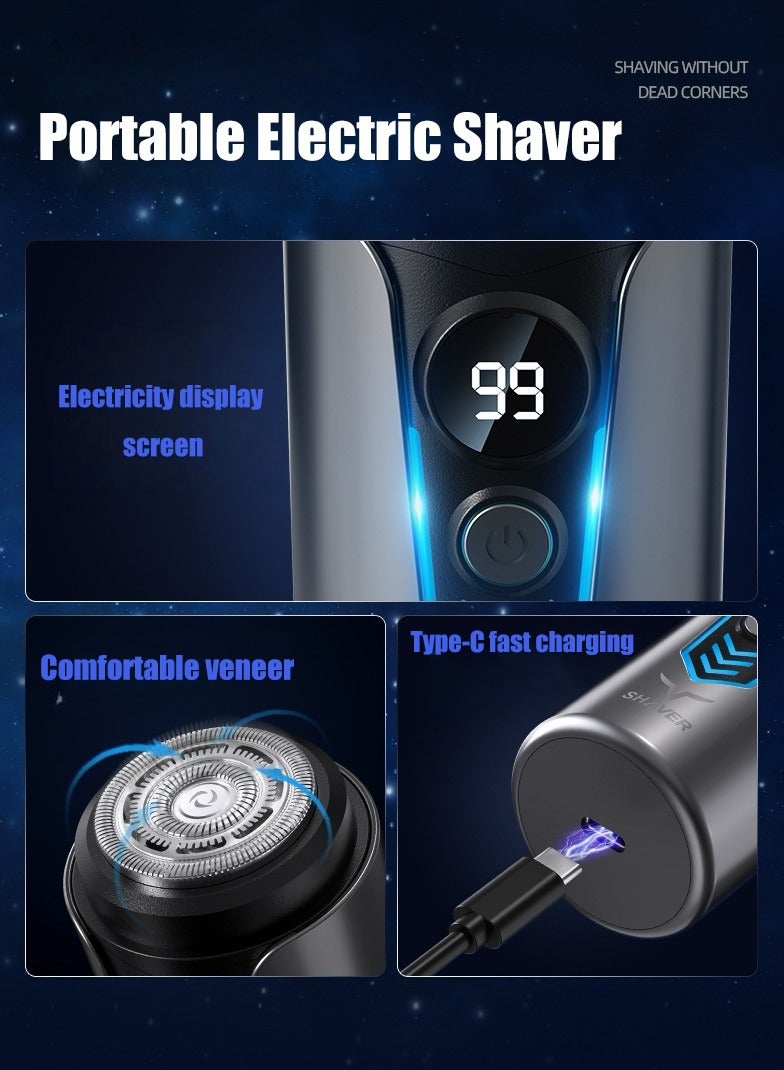 Portable Electric Shaver for Men Mini Electric Razor Dual Head Shaver with Dust Cover LED Power Display USB Rechargeable & Waterproof Shaver for Home Office Travel - Image 3
