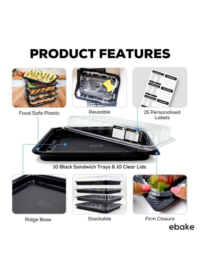 ebake Pack of 10 Sandwich Platter Trays with Lids - Reusable Plastic Buffet Trays for Catering, Sandwich Trays & Meal Prep Serving Trays for Parties, Events and Birthdays - 34 x 24 x 7.5cm - Image 3
