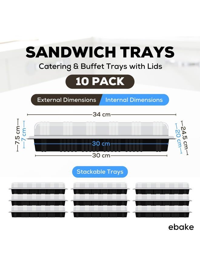 ebake Pack of 10 Sandwich Platter Trays with Lids - Reusable Plastic Buffet Trays for Catering, Sandwich Trays & Meal Prep Serving Trays for Parties, Events and Birthdays - 34 x 24 x 7.5cm - Image 2