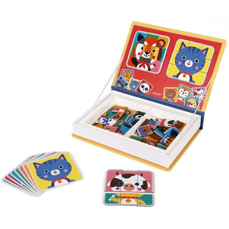 Janod Magnetibook 80 pc Magnetic Mix and Match Animal Faces Game for Creativity and Motor Skills Book Shaped TravelStorage Case Included STEM Toy for Ages 3 Multicolor - Image 3