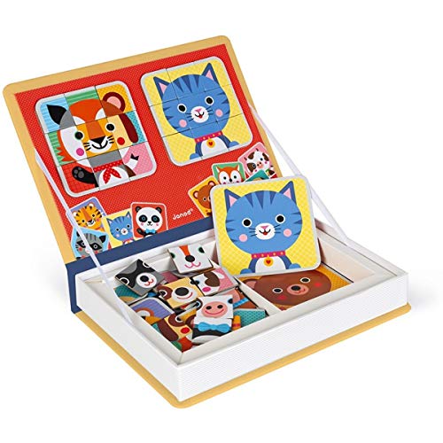 Janod Magnetibook 80 pc Magnetic Mix and Match Animal Faces Game for Creativity and Motor Skills Book Shaped TravelStorage Case Included STEM Toy for Ages 3 Multicolor - Image 5