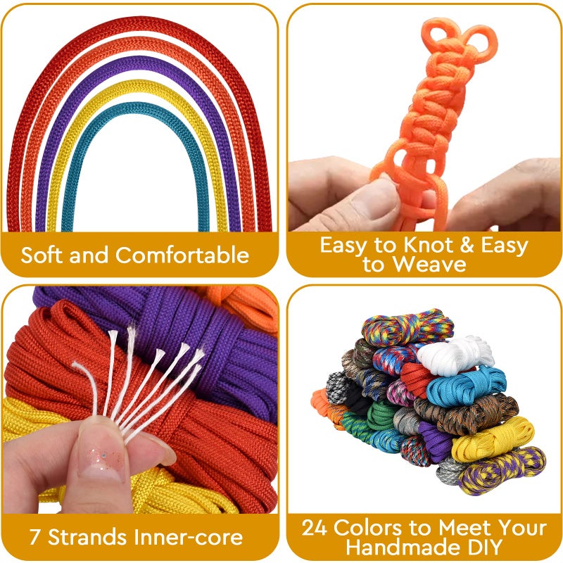 Mesench 24 Colors Paracord Cord Multifunction Paracord Ropes 550lb Survival Paracord Random Combo Crafting Kit, for Making Lanyard, Bracelet, Dog Collar, Idea for Gift (10 Feet, Colors B) - Image 2