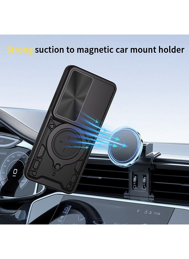 Case For Vivo V50 Lite with Slide Camera Cover and Stand Kickstand Magnetic Ring, High Quality Shockproof Protective Cover, Anti-Fall Drop Protection, Shockproof Case, Black - Image 2