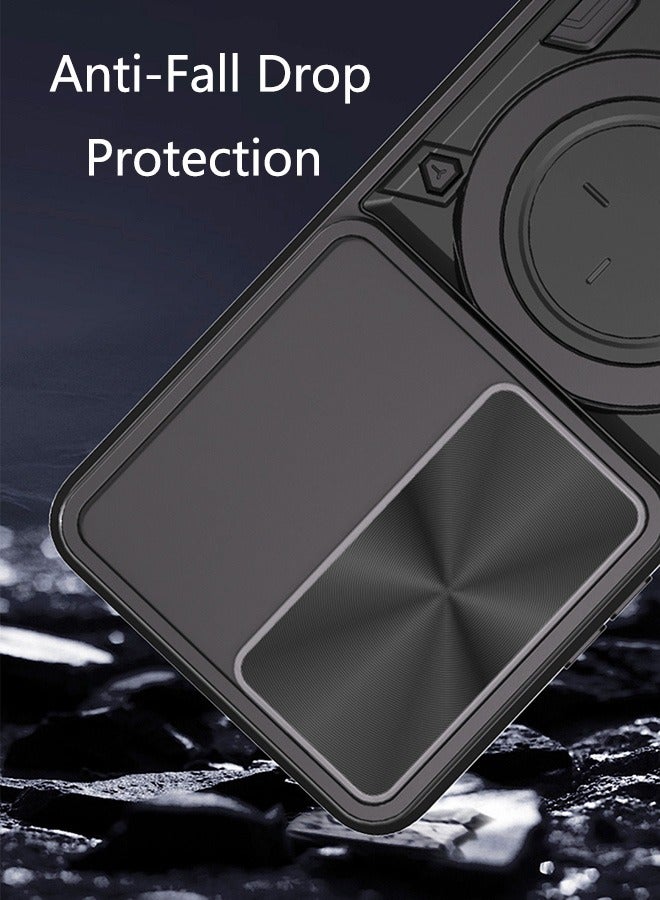 Case For Vivo V50 Lite with Slide Camera Cover and Stand Kickstand Magnetic Ring, High Quality Shockproof Protective Cover, Anti-Fall Drop Protection, Shockproof Case, Black - Image 5