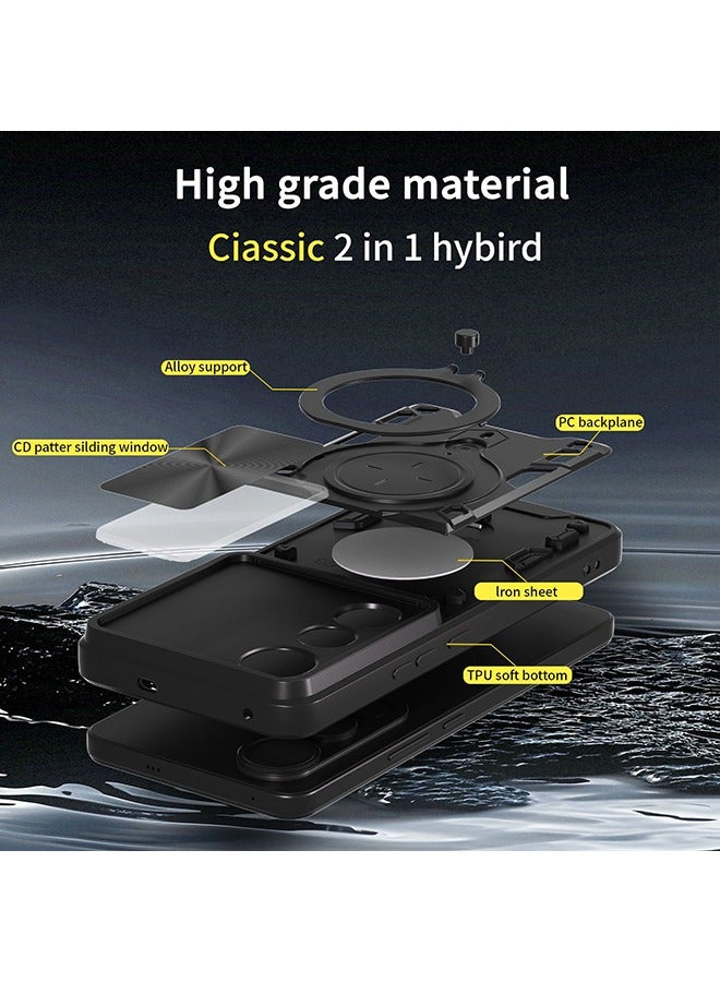 Case For Vivo V50 Lite with Slide Camera Cover and Stand Kickstand Magnetic Ring, High Quality Shockproof Protective Cover, Anti-Fall Drop Protection, Shockproof Case, Black - Image 3