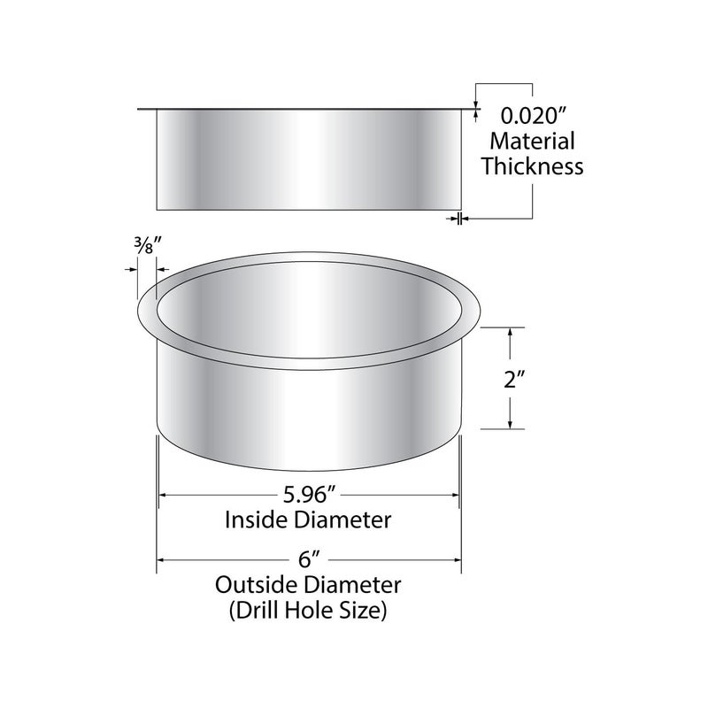 Outwater 6" (Nominal) Diameter x 2" Height 304 Polished Stainless Steel Trash Grommets for Countertop Inserted Trash Chutes - Image 2