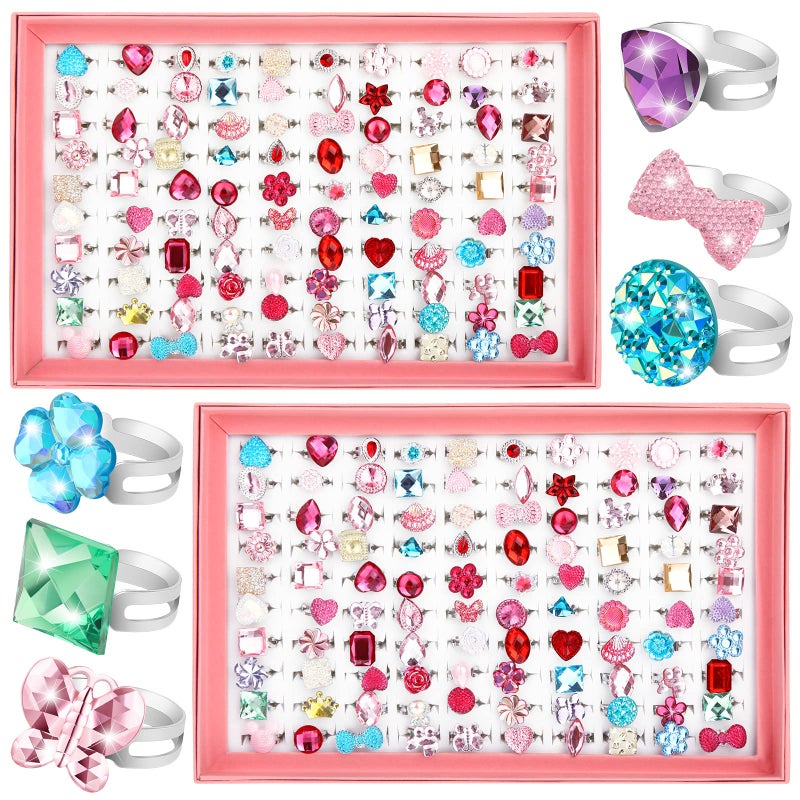 Jerify 2 Boxes Valentine Kids Rings for Girls Adjustable Little Girl Dress up Rings Play Jewelry Princess Jewel in Box for 412 Year Old Kids Toys Party Favors Birthday Gifts AssortedStylish Style - Image 2