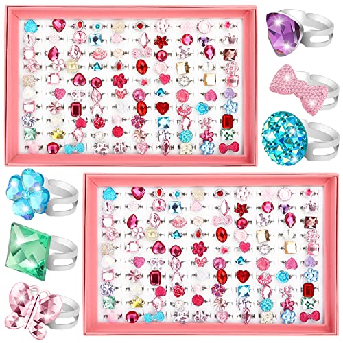 Jerify 2 Boxes Valentine Kids Rings for Girls Adjustable Little Girl Dress up Rings Play Jewelry Princess Jewel in Box for 412 Year Old Kids Toys Party Favors Birthday Gifts AssortedStylish Style - Image 1