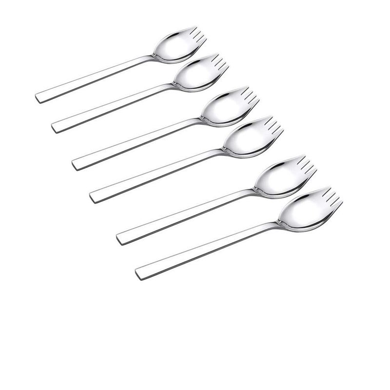 6pack Salad Forks1 12Wide 1810 Stainless Steel 8 14Long Handle Spork 2 In 1 spoon and forkSpaghetti Salad Forks Fruit Appetizer Dessert set for Everyday Use Dinner Spoons